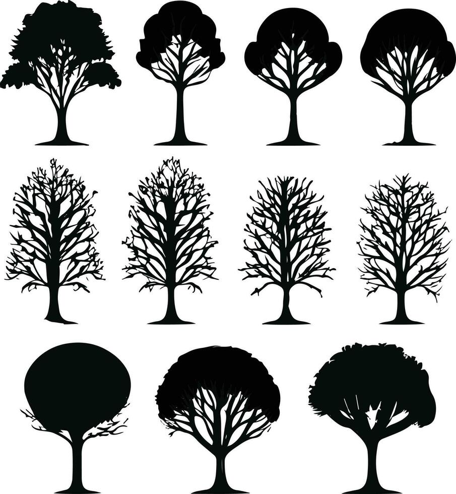 vector conjunto de planta y árbol silueta ilustración, minimalista árbol silueta conjunto