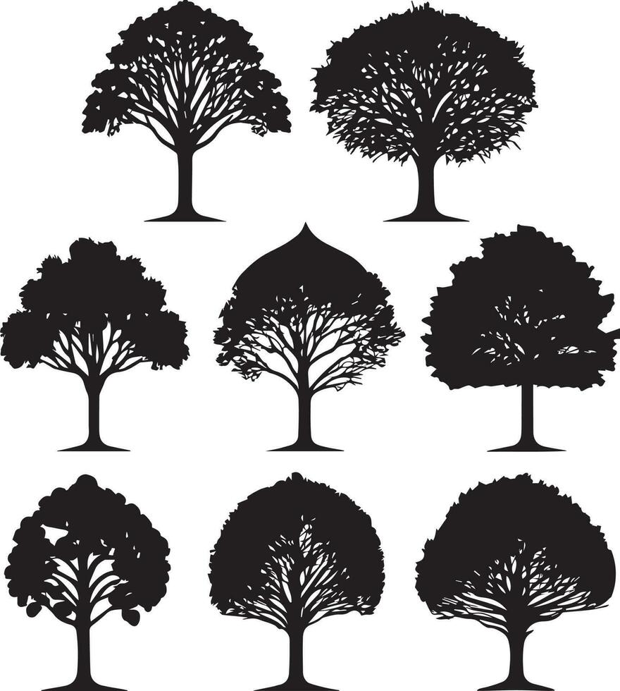 Vector Set of plant and tree silhouette illustration, Minimalist tree silhouette set