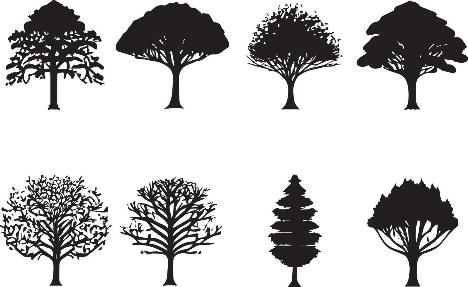 vector conjunto de planta y árbol silueta ilustración, minimalista árbol silueta conjunto