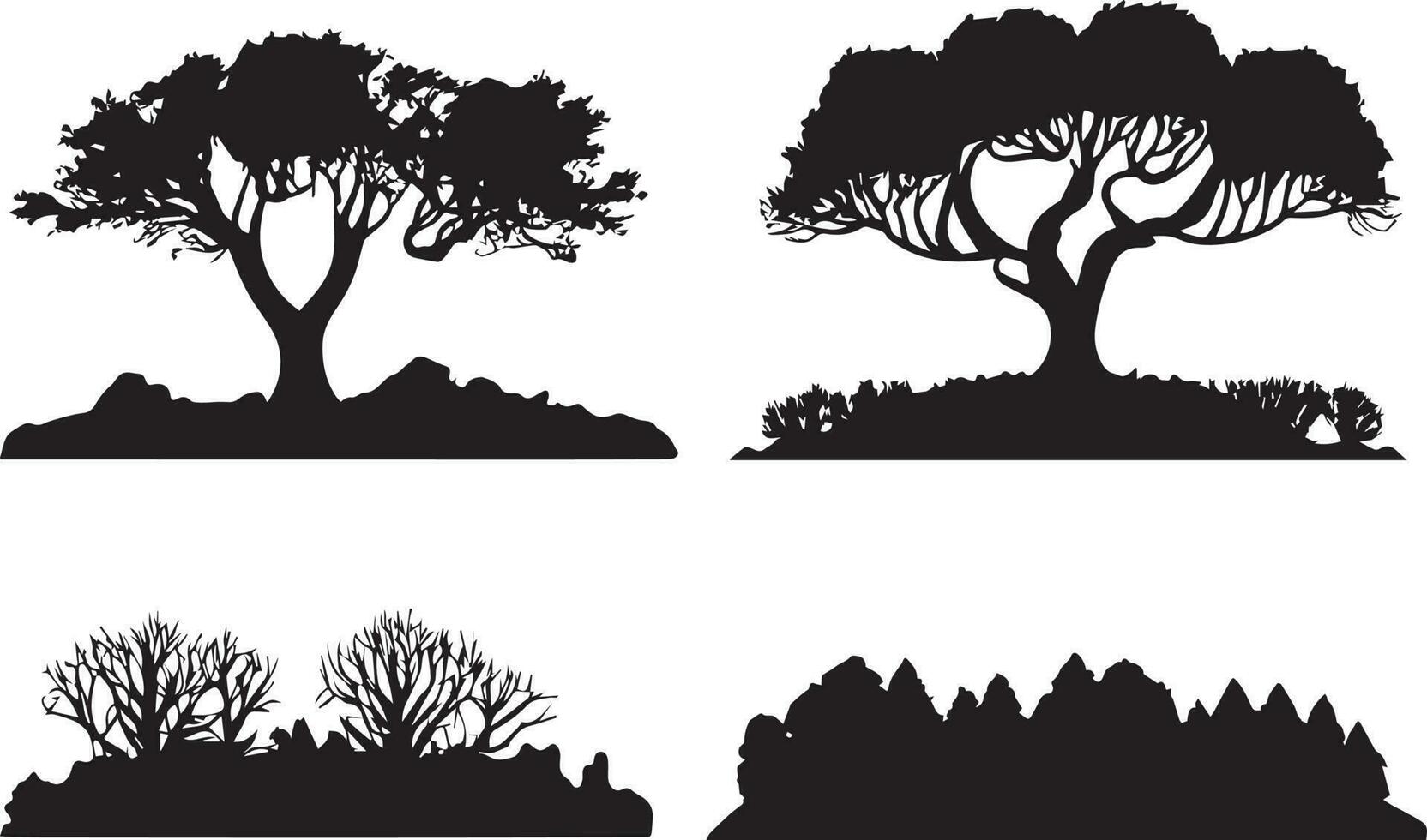 Vector Set of plant and tree silhouette illustration, Minimalist tree silhouette set