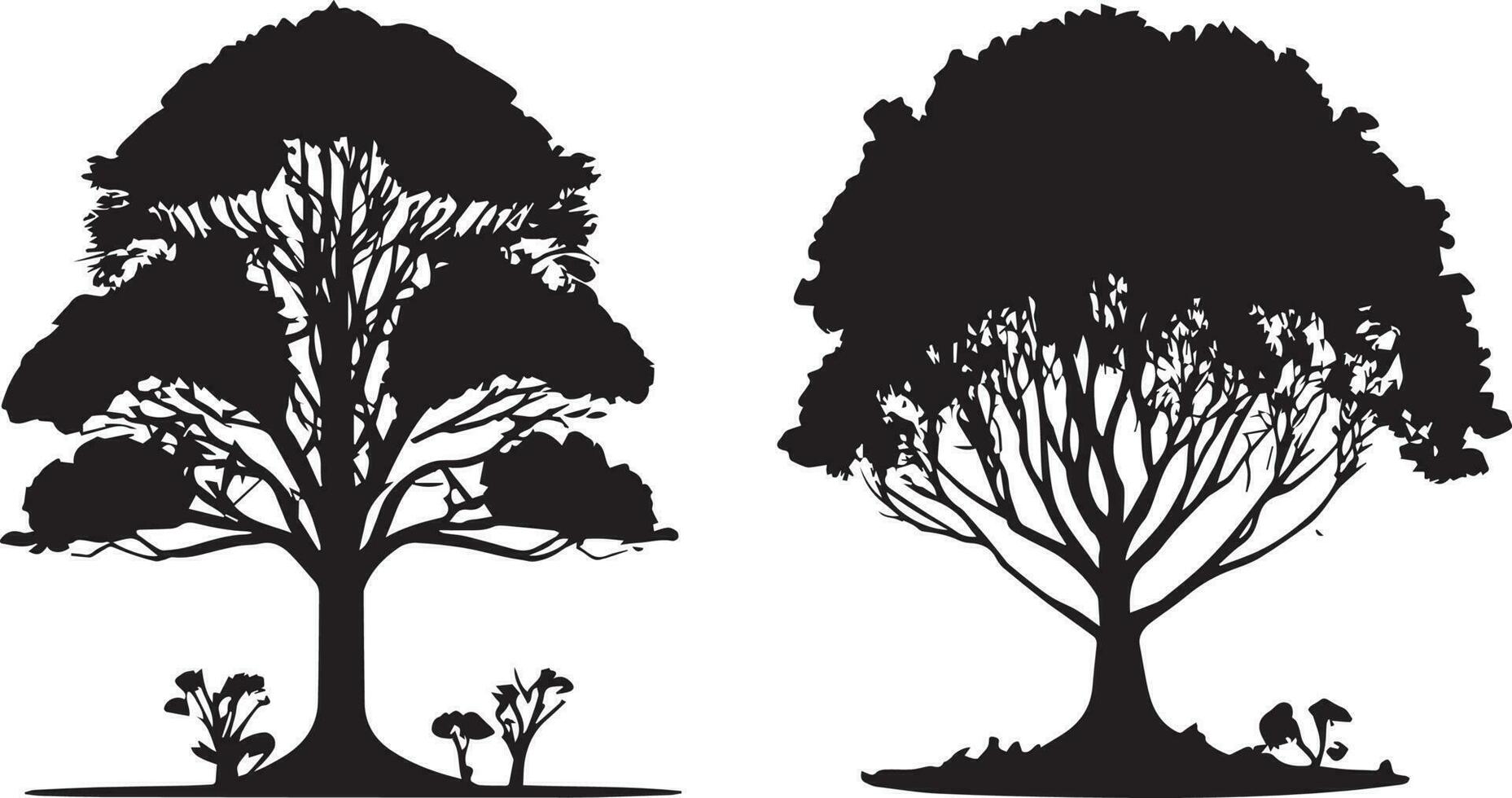 Vector Set of plant and tree silhouette illustration, Minimalist tree silhouette set