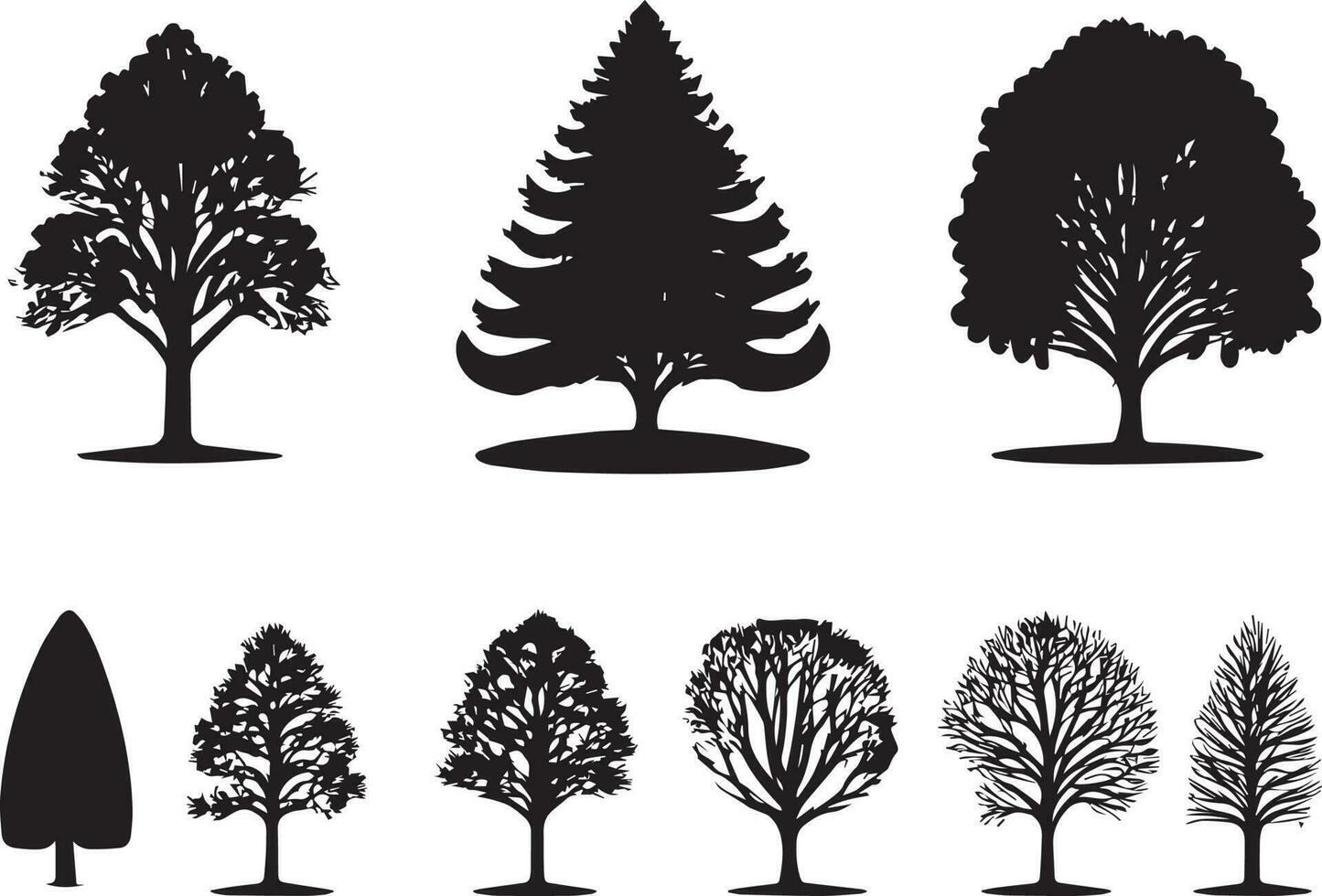 Vector Set of plant and tree silhouette illustration, Minimalist tree silhouette set