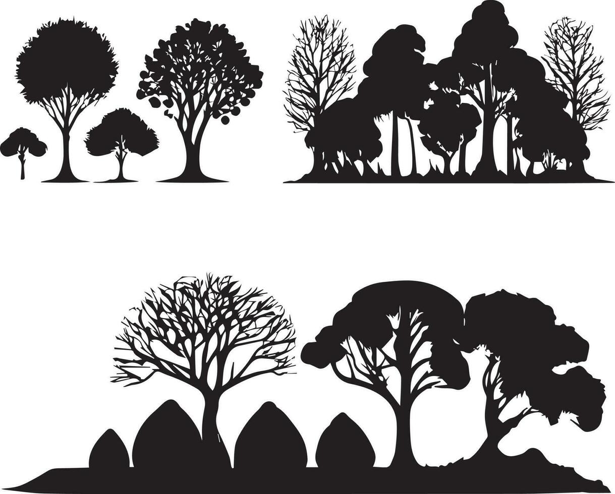 Vector Set of plant and tree silhouette illustration, Minimalist tree silhouette set
