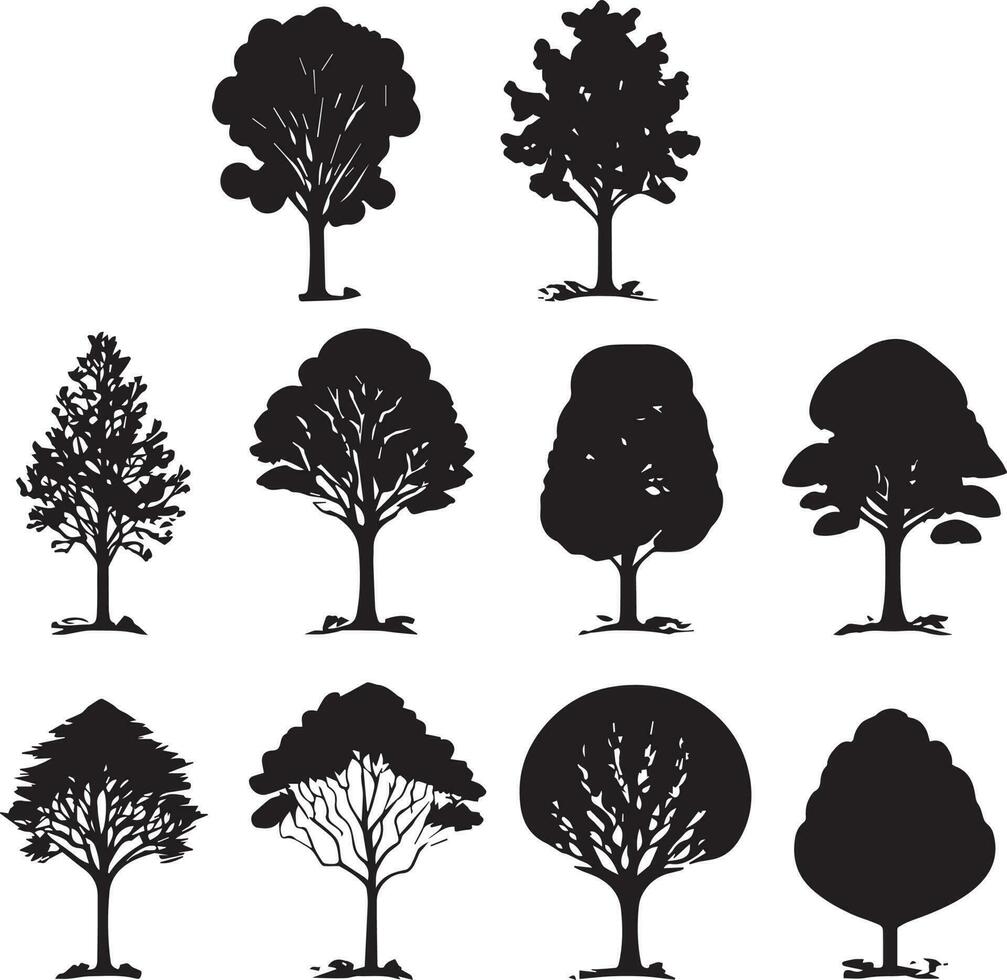 Vector Set of plant and tree silhouette illustration, Minimalist tree silhouette set