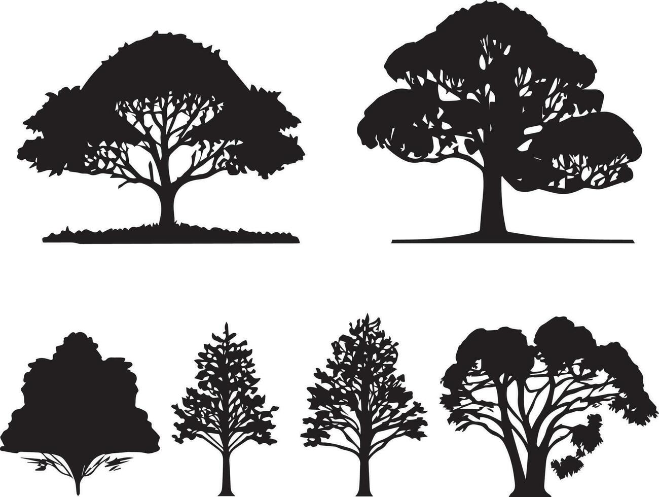 Vector Set of plant and tree silhouette illustration, Minimalist tree silhouette set