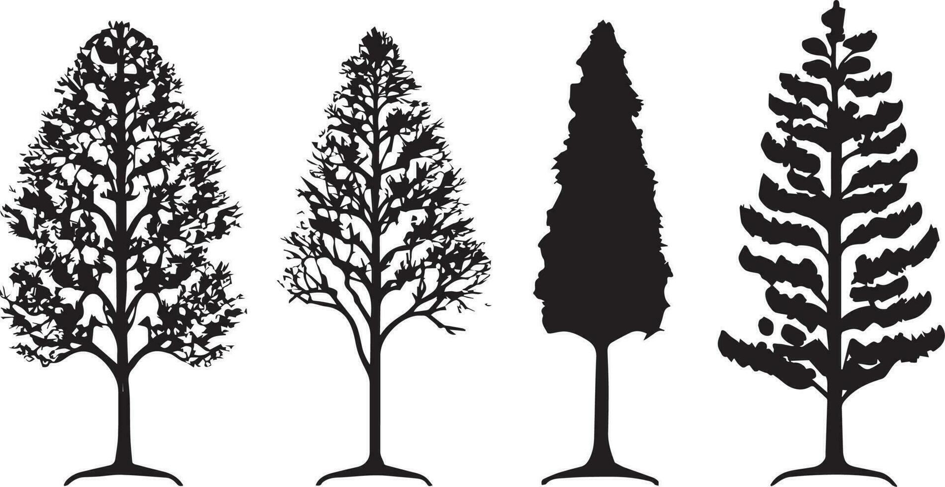 Vector Set of plant and tree silhouette illustration, Minimalist tree silhouette set