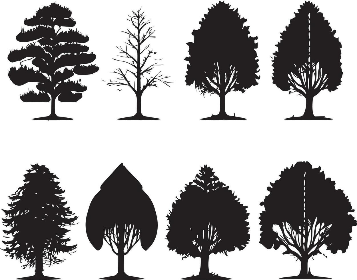 Vector Set of plant and tree silhouette illustration, Minimalist tree silhouette set