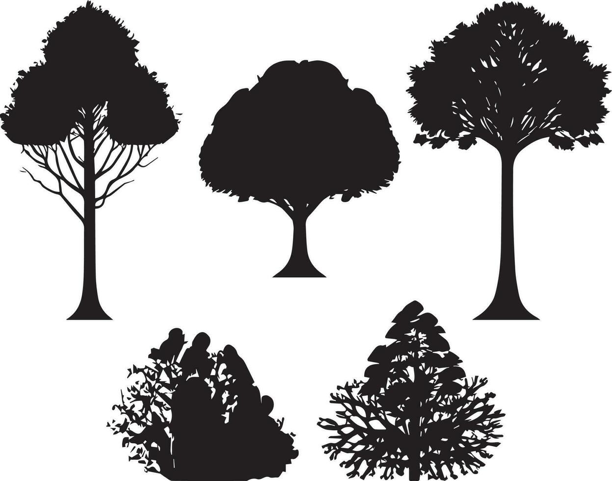 Vector Set of plant and tree silhouette illustration, Minimalist tree silhouette set