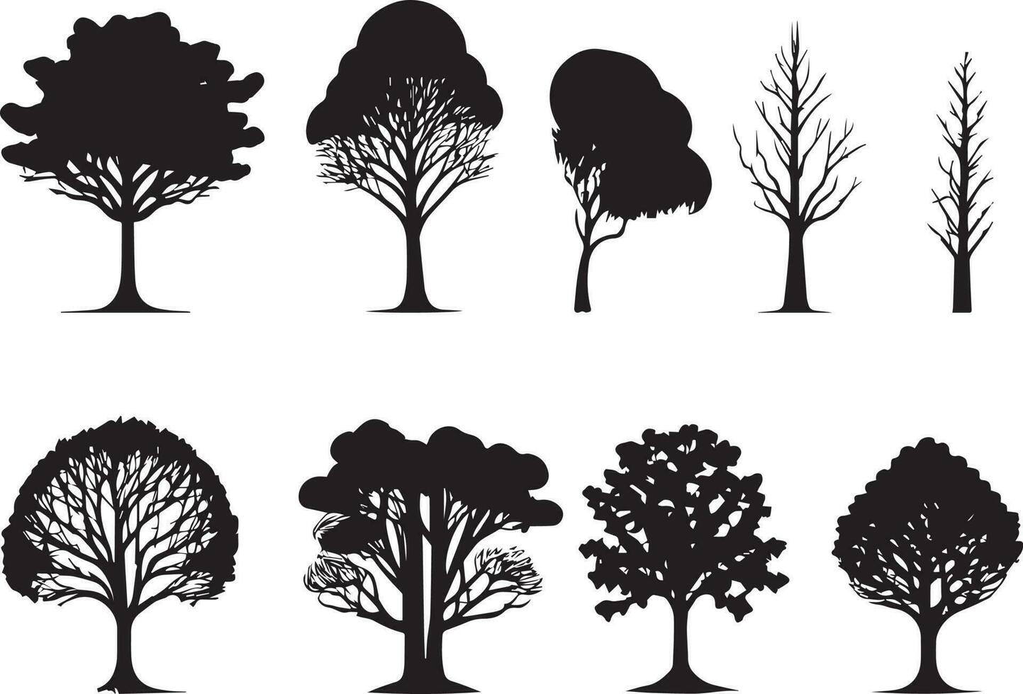 Vector Set of plant and tree silhouette illustration, Minimalist tree silhouette set