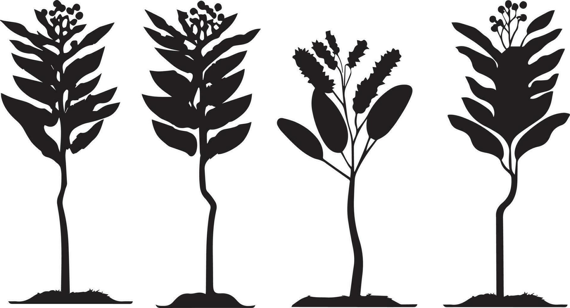 Vector Set of plant and tree silhouette illustration, Minimalist tree silhouette set