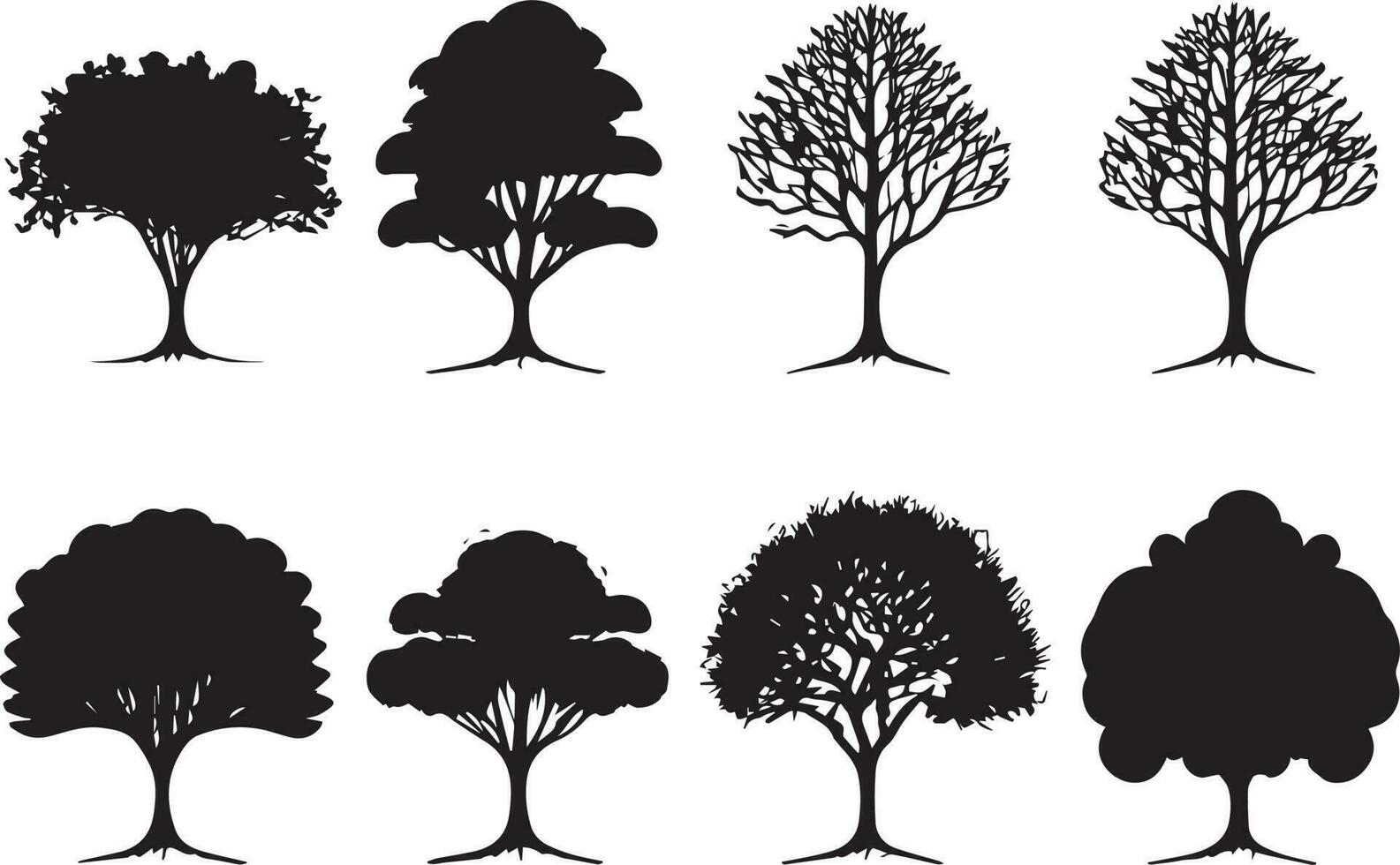 Vector Set of plant and tree silhouette illustration, Minimalist tree silhouette set