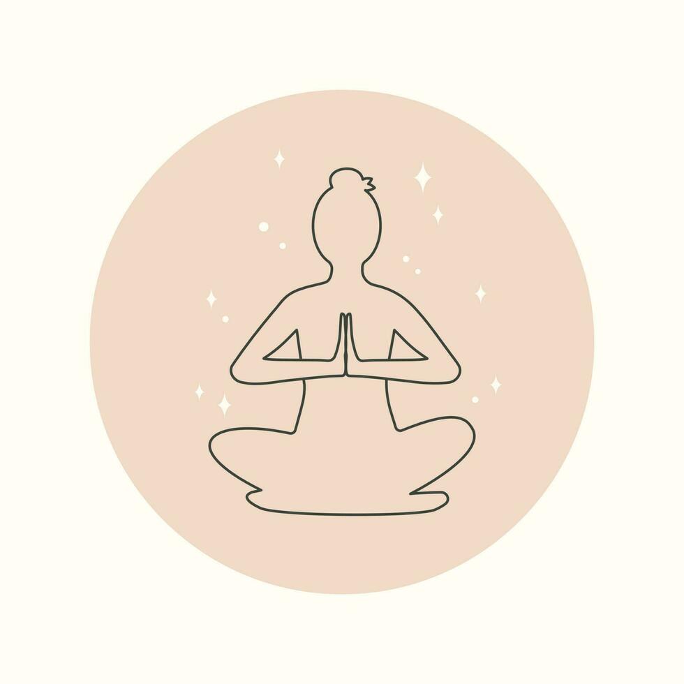 Female silhouette in lotus position. Symbol, logo, emblem, icon for web design, social media stories. Trendy minimal lineart style. Girl practice meditation. . Sports activities. Vector in boho style