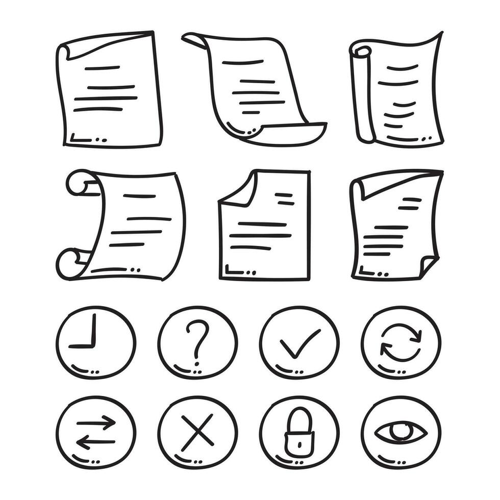 A sleek and modern vector illustration collection of hand drawn document flow management icons