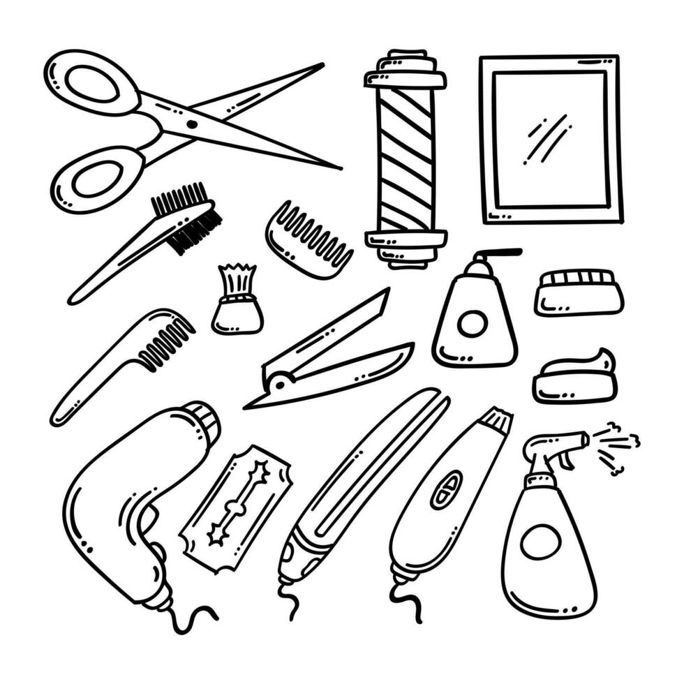 hand drawn barber and salon icon vector