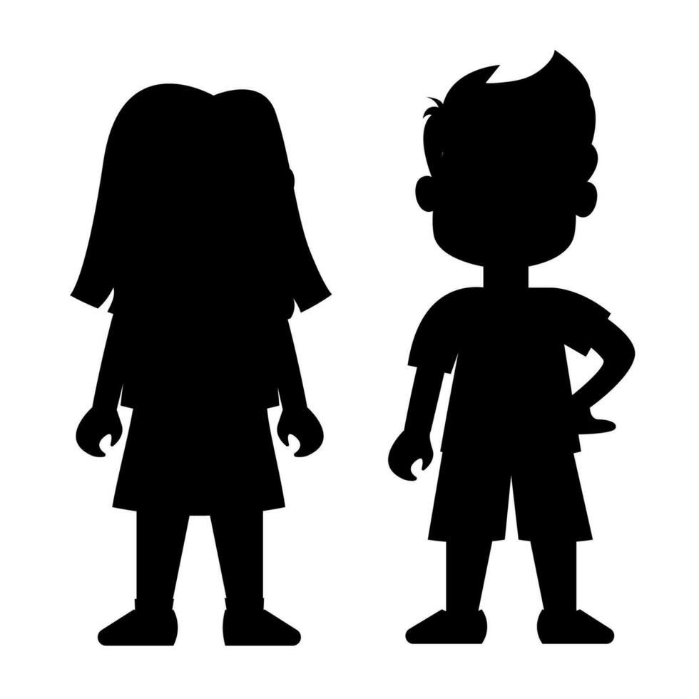 Silhouette children, girls and boys standing vector