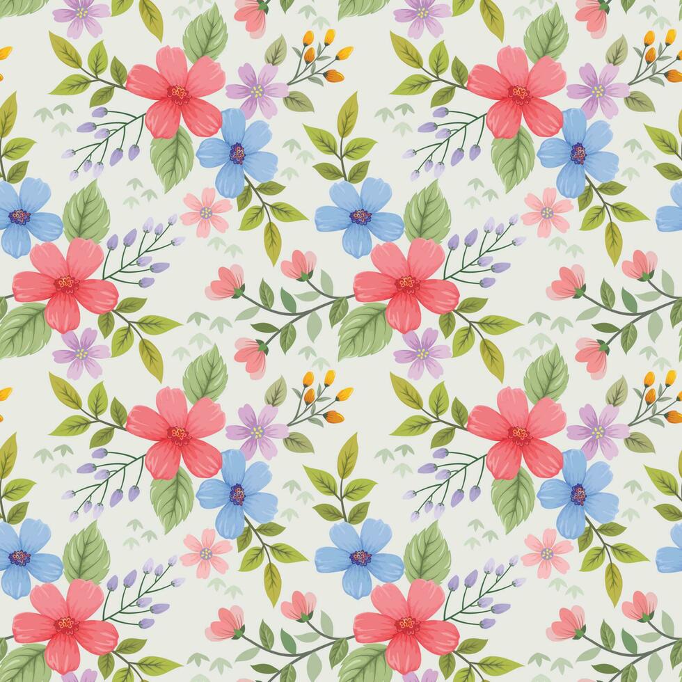 Colorful hand draw flowers seamless pattern. vector