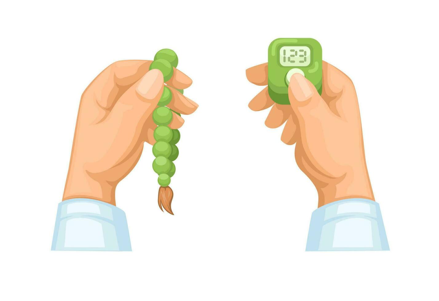 Muslim Hand Praying Dhikr with Tasbih and Digital Counter Symbol set Cartoon illustration vector