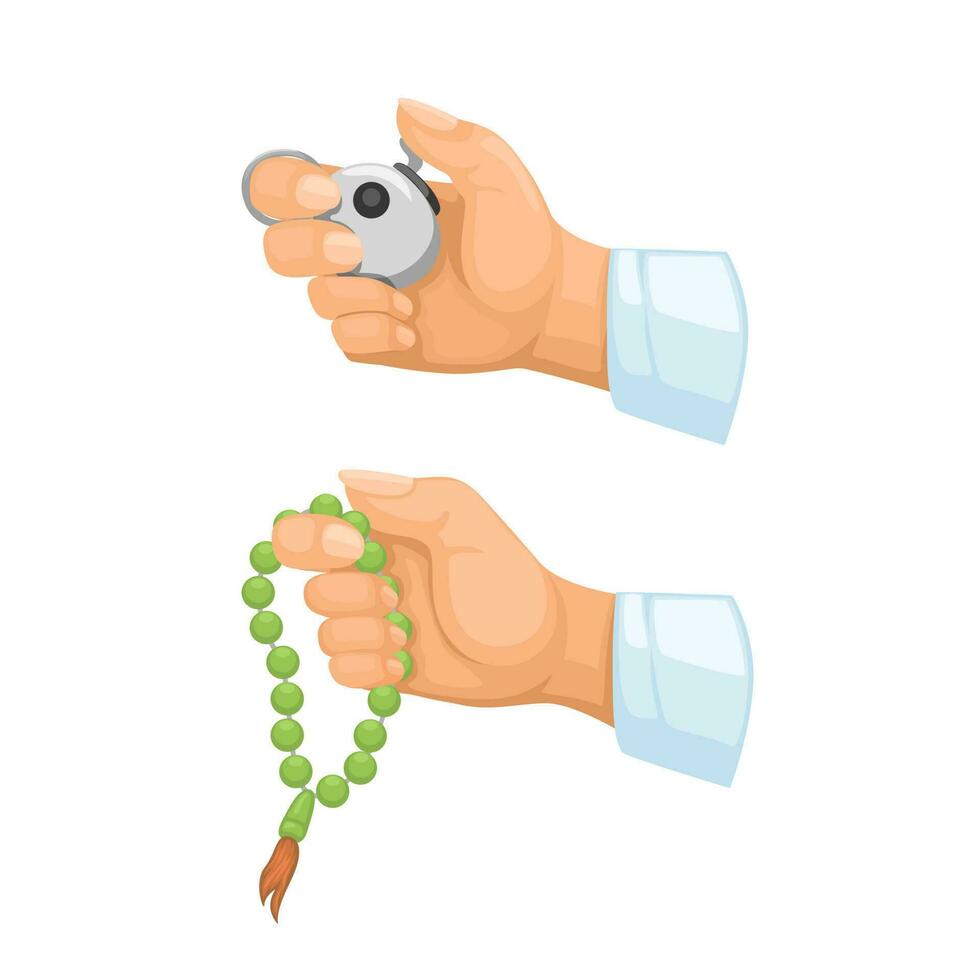 Hand Praying with Beads and Counter Device in Muslim Religion Symbol Cartoon illustration Vector