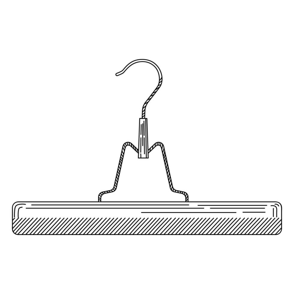 Sketch of coat hanger for trousers. Metal coat hanger with clothespins