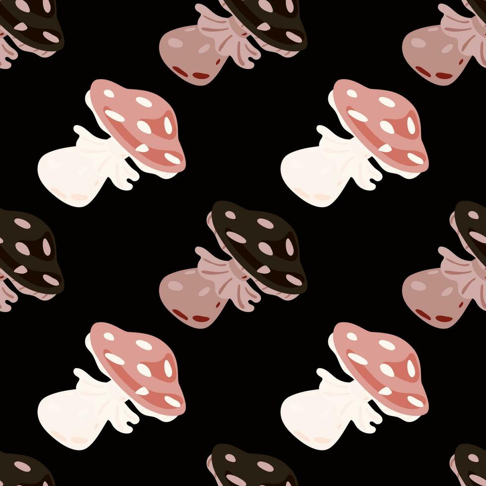 Magical magic fly agaric seamless pattern. Creative mushrooms silhouettes wallpaper. vector