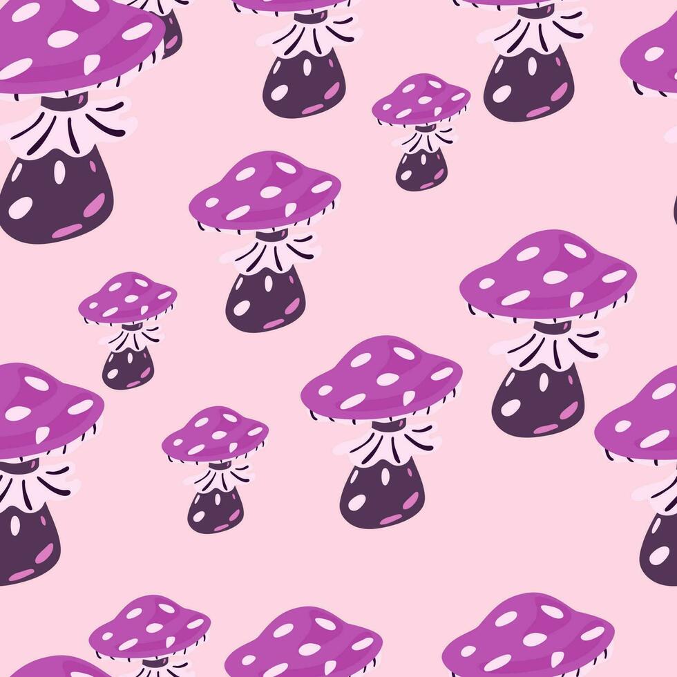 Magical magic fly agaric seamless pattern. Creative mushrooms silhouettes wallpaper. vector