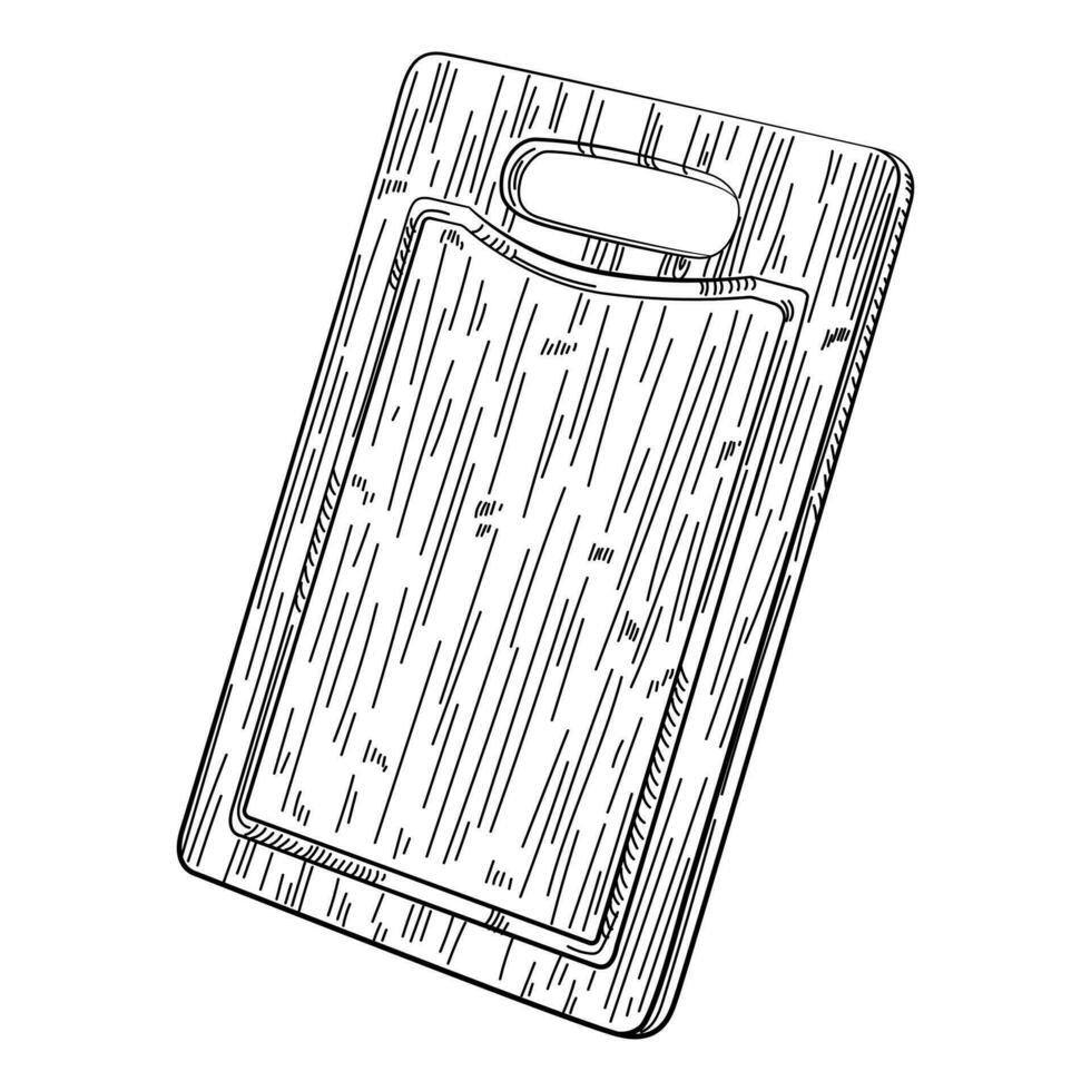 Hand drawn cutting rectangular wooden board with handle Isolated on
