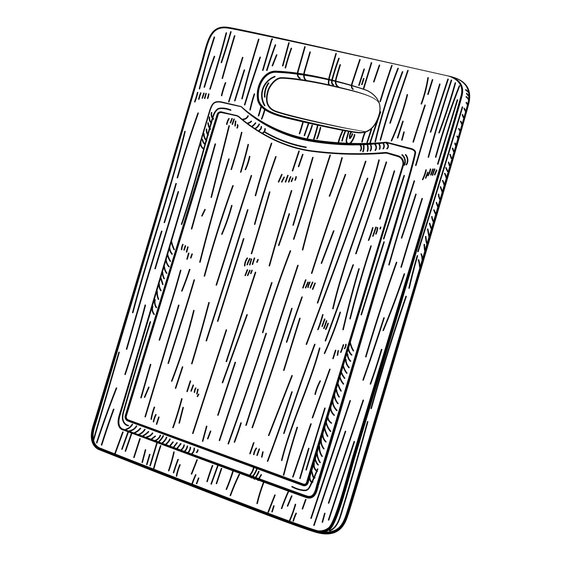 Hand drawn cutting rectangular wooden board with handle Isolated on