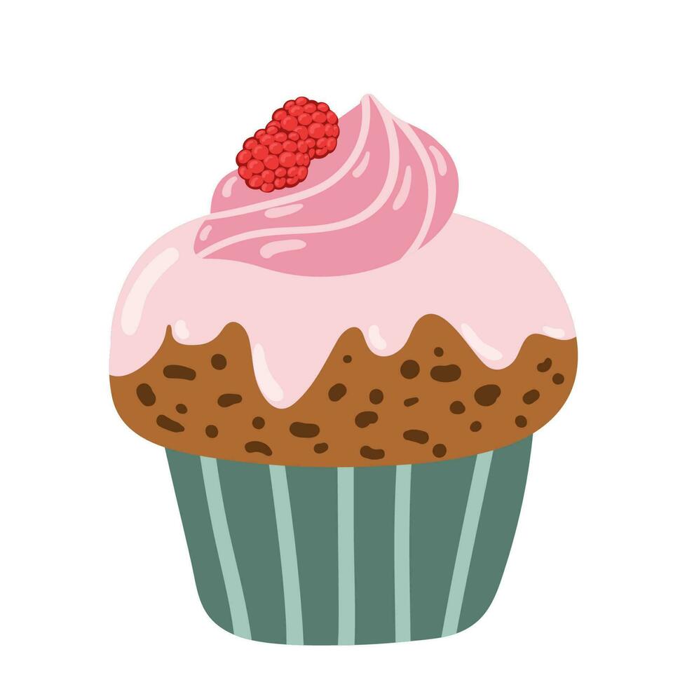 Sweet yummy cupcake, creamy cake, muffin vector ilustration. Flat style cartoon cake icon isolated on white background