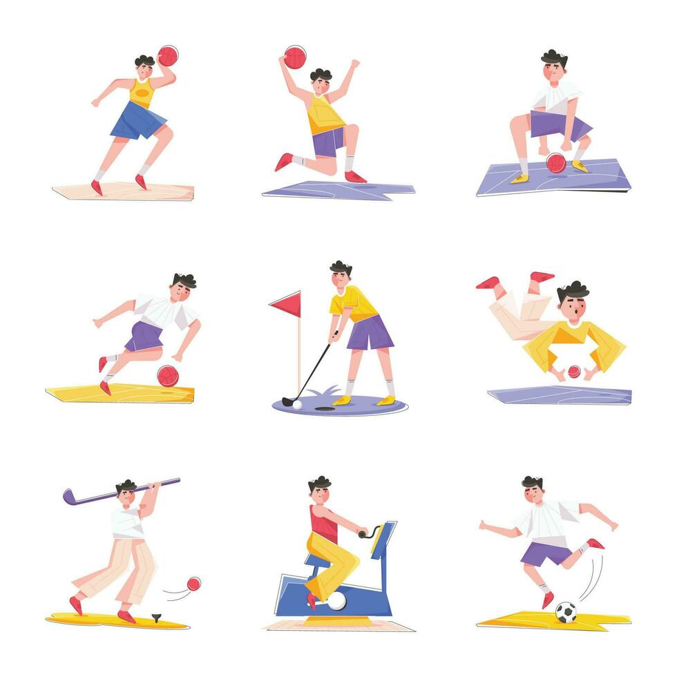 moderno colección de Deportes plano ilustraciones vector