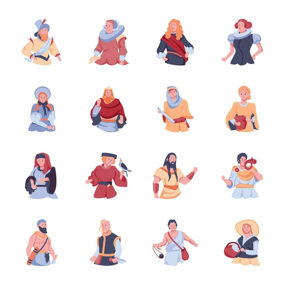 Collection of Flat Medieval Characters Illustrations vector