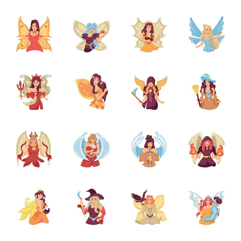 Beautiful Pack of Fairy Flat Illustrations vector