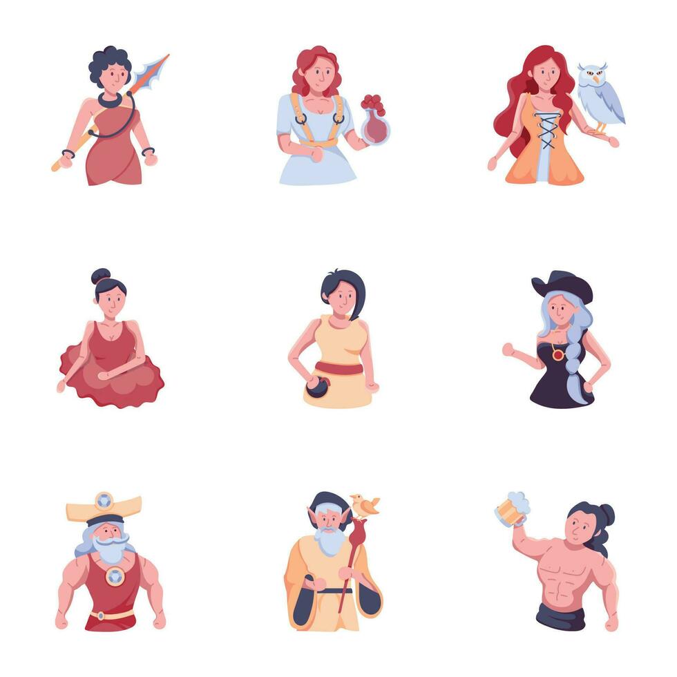 Collection of Fantasy Persons Flat Icons vector