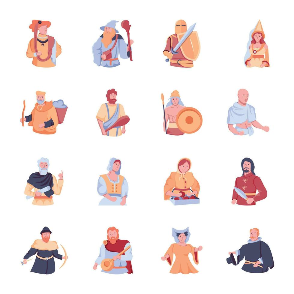 Pack of Flat Style Medieval People Illustrations vector