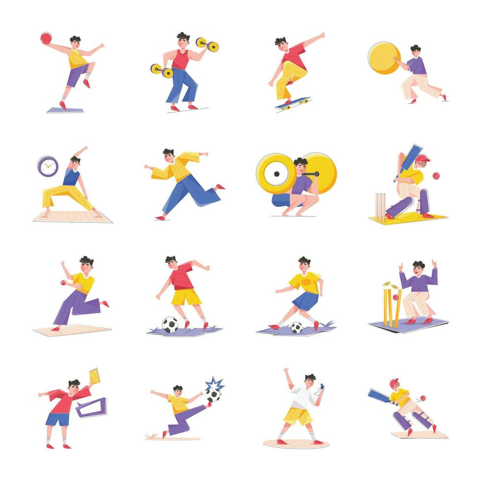 paquete de Deportes y aptitud plano ilustraciones vector