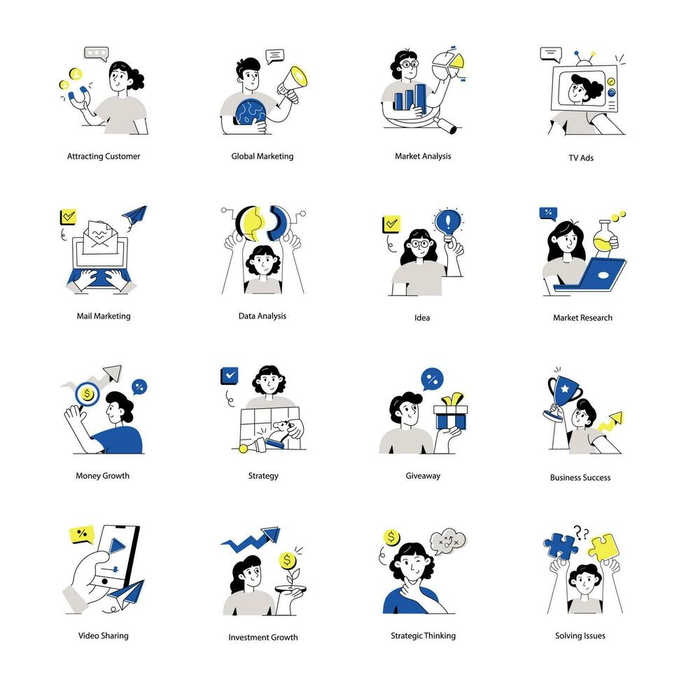 Pack of Marketing Flat Illustrations vector