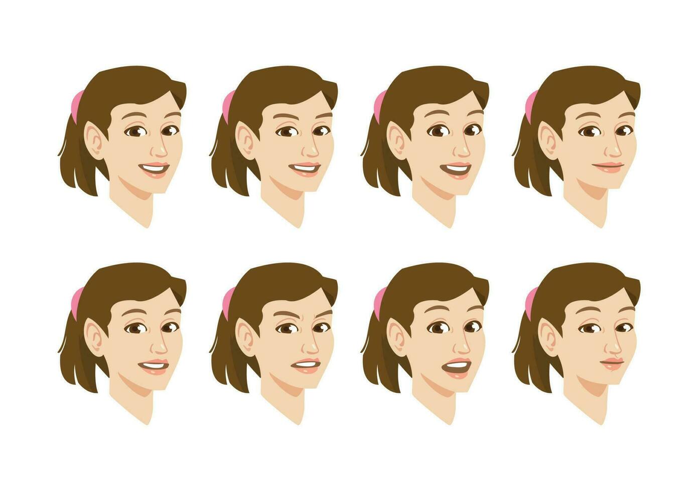 Young girl head with multiple facial expression vector