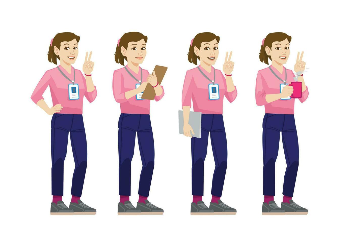 working girl in standing position for multi purpose business element vector