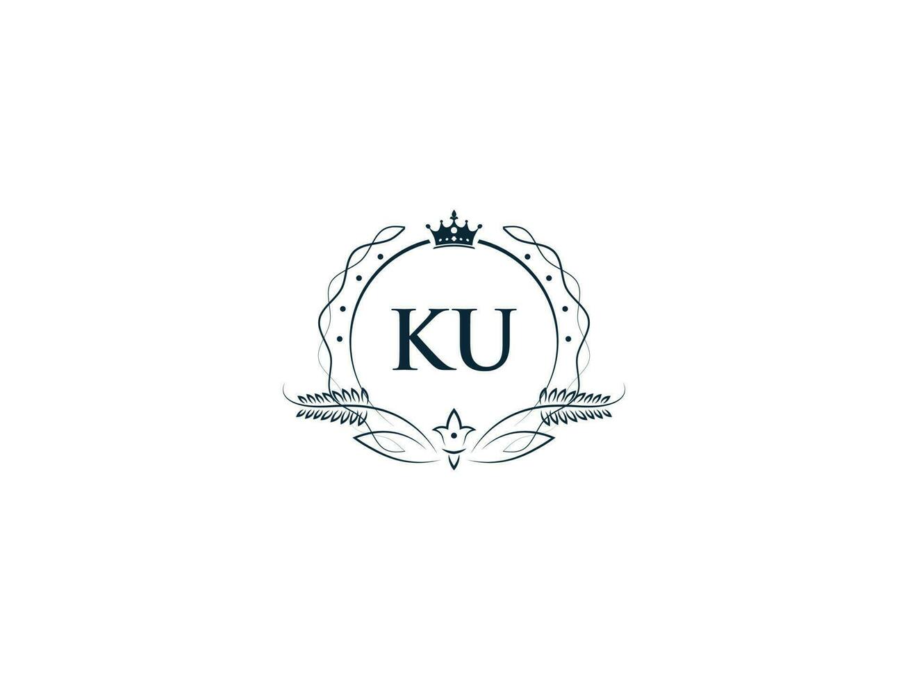Alphabet Crown Ku Feminine Logo Elements, Initial Luxury Ku uk Letter Logo Template vector