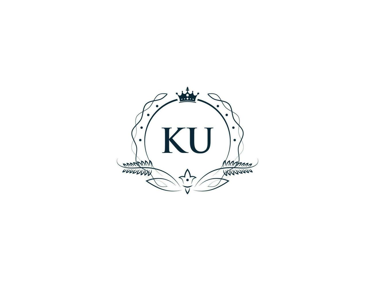 Alphabet Crown Ku Feminine Logo Elements, Initial Luxury Ku uk Letter Logo Template vector