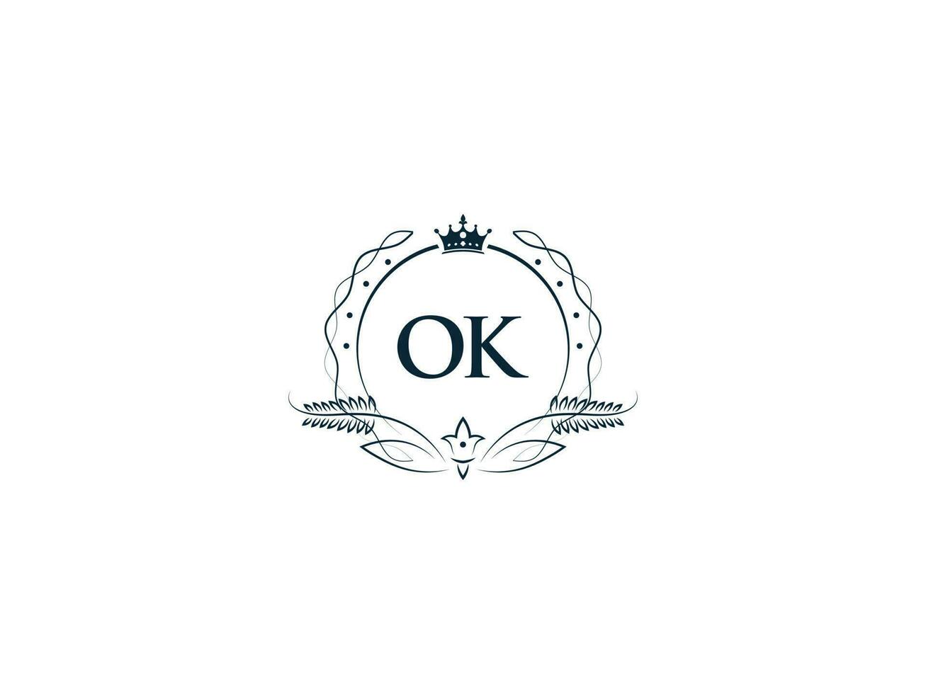 Minimalist Ok Feminine Logo Maker, Alphabet Ok ko Logo Letter Vector Crown