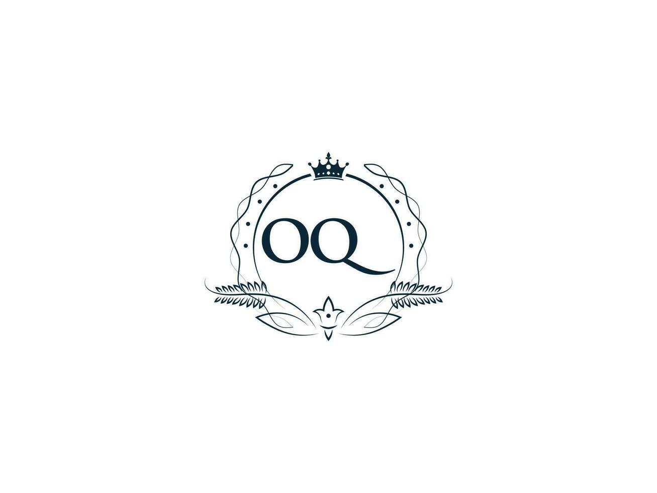 minimalista oq femenino logo fabricante, alfabeto oq qo logo letra vector corona