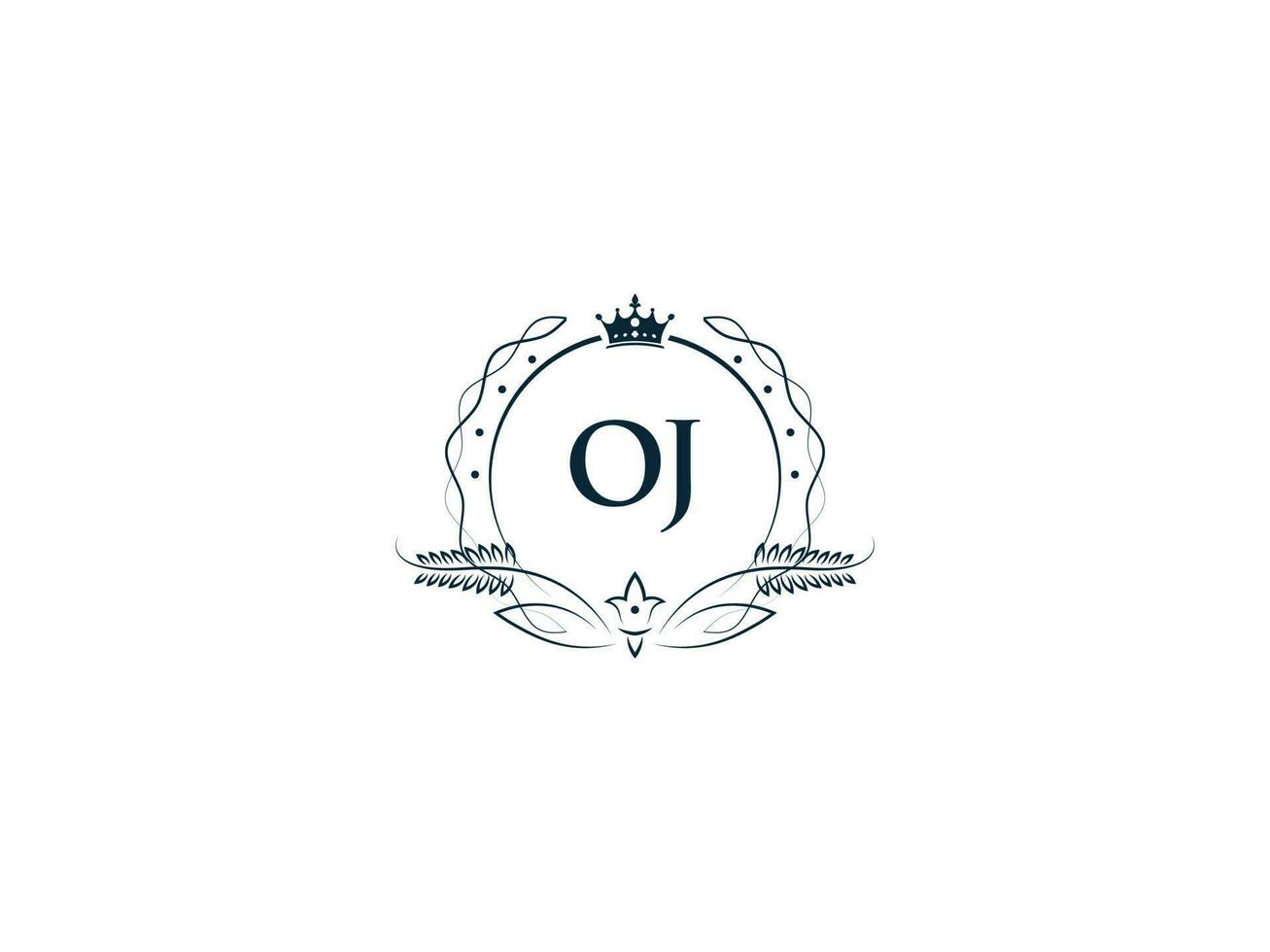 Minimalist Oj Feminine Logo Maker, Alphabet Oj jo Logo Letter Vector Crown