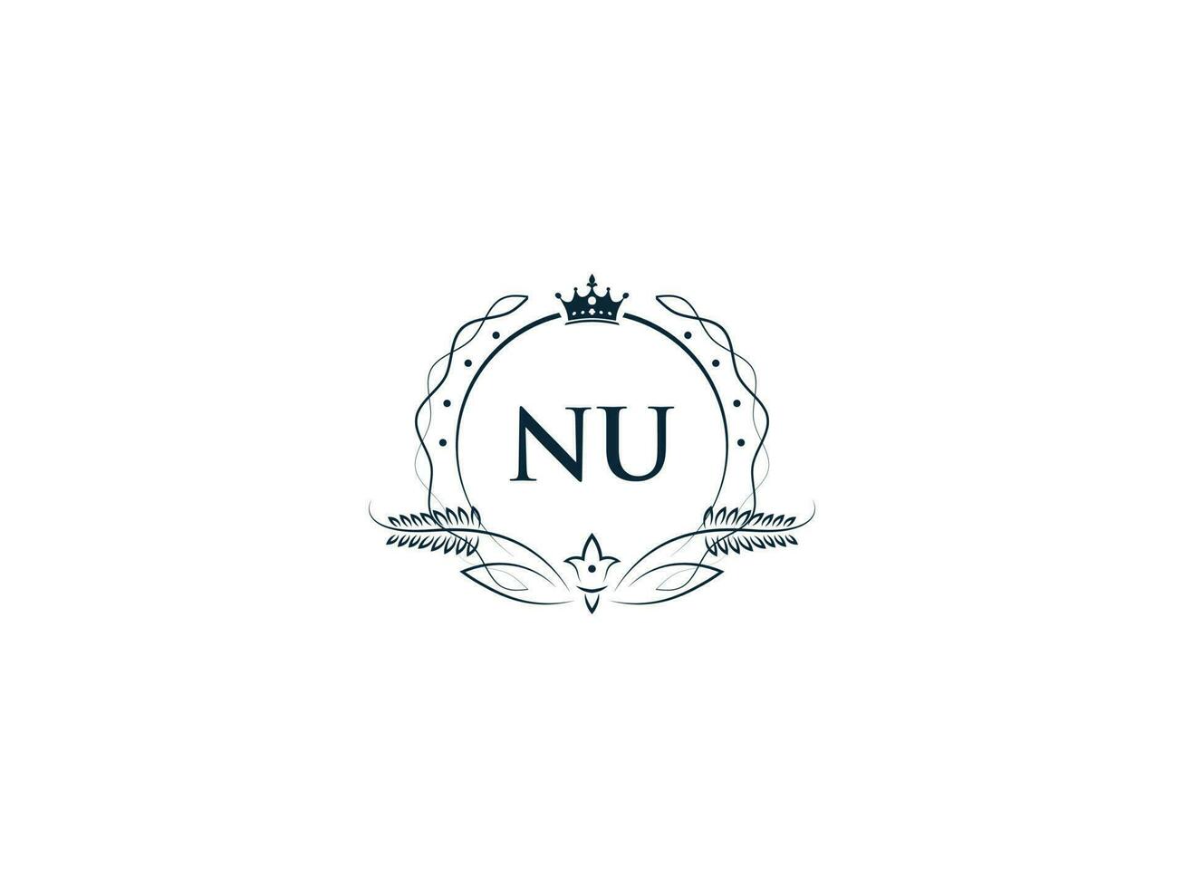 Minimalist Nu Feminine Logo Initial, Luxury Crown Nu un Business Logo Design vector