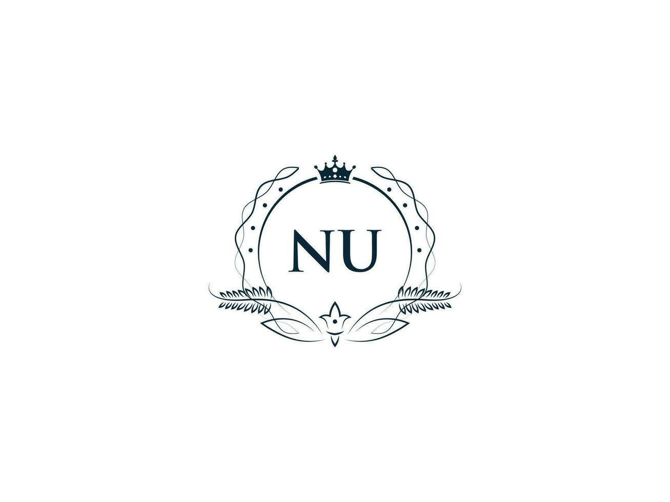 Minimalist Nu Feminine Logo Initial, Luxury Crown Nu un Business Logo Design vector