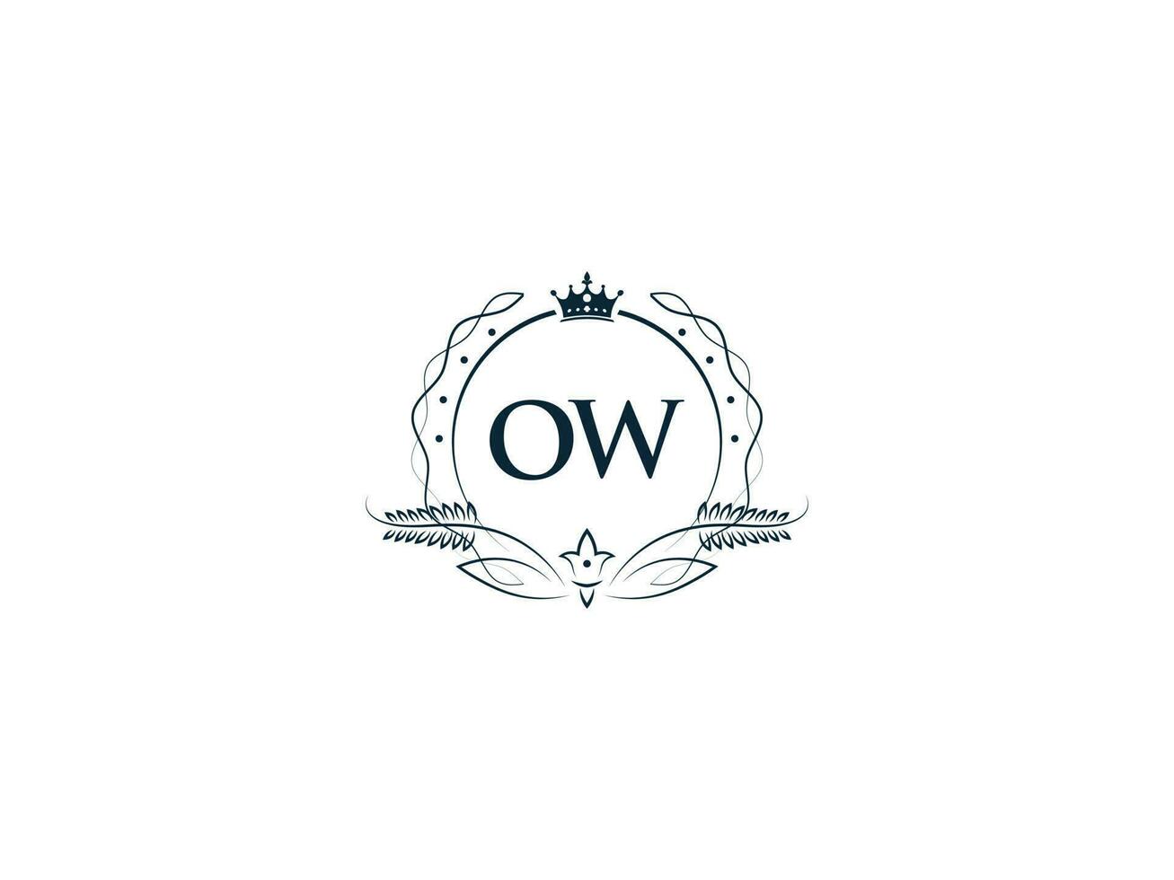 Minimalist Ow Feminine Logo Maker, Alphabet Ow wo Logo Letter Vector Crown