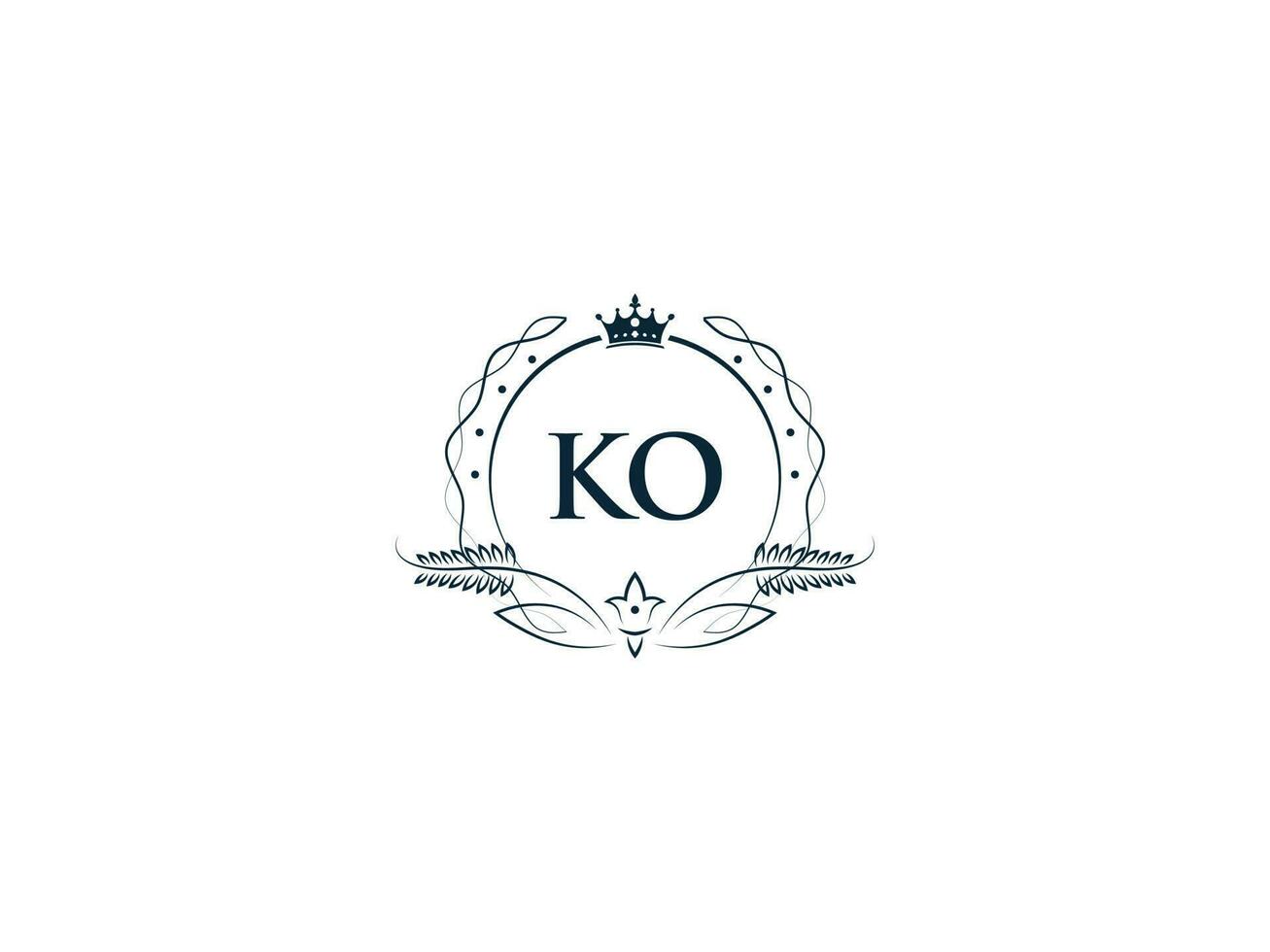 Alphabet Crown Ko Feminine Logo Elements, Initial Luxury Ko ok Letter Logo Template vector