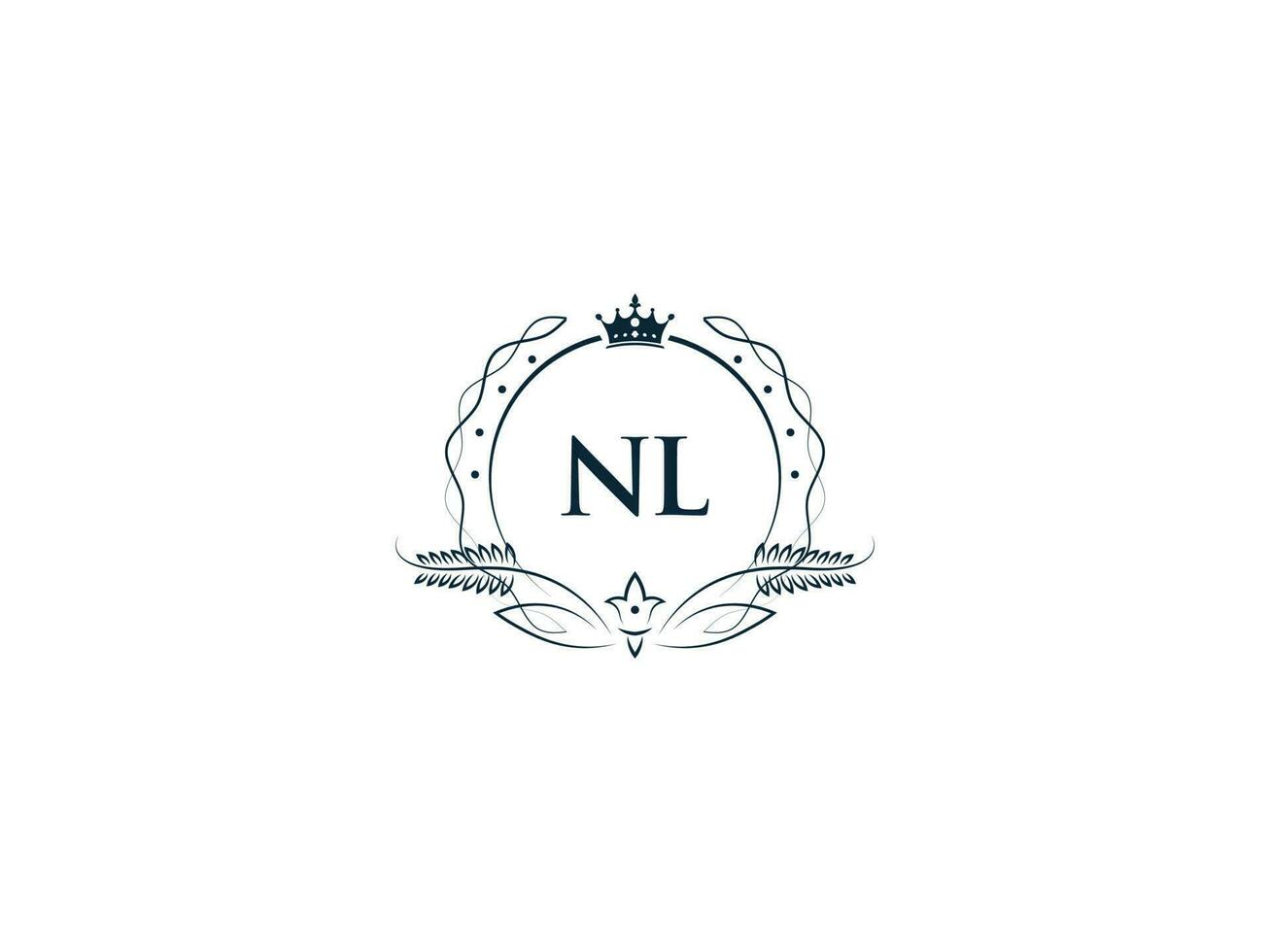 minimalista nl femenino logo inicial, lujo corona nl en negocio logo diseño vector