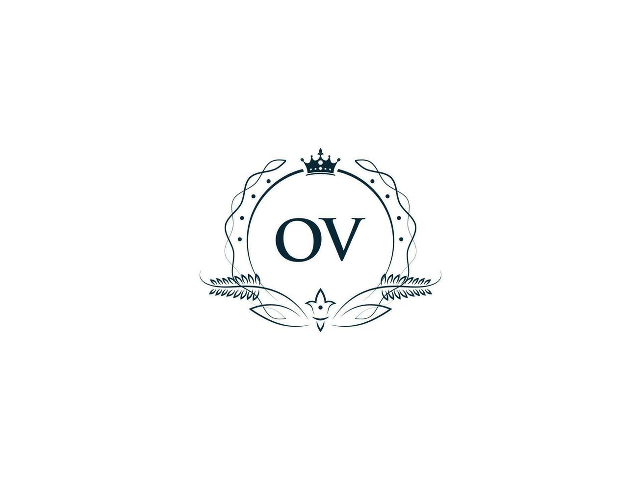 Minimalist Ov Feminine Logo Maker, Alphabet Ov vo Logo Letter Vector Crown