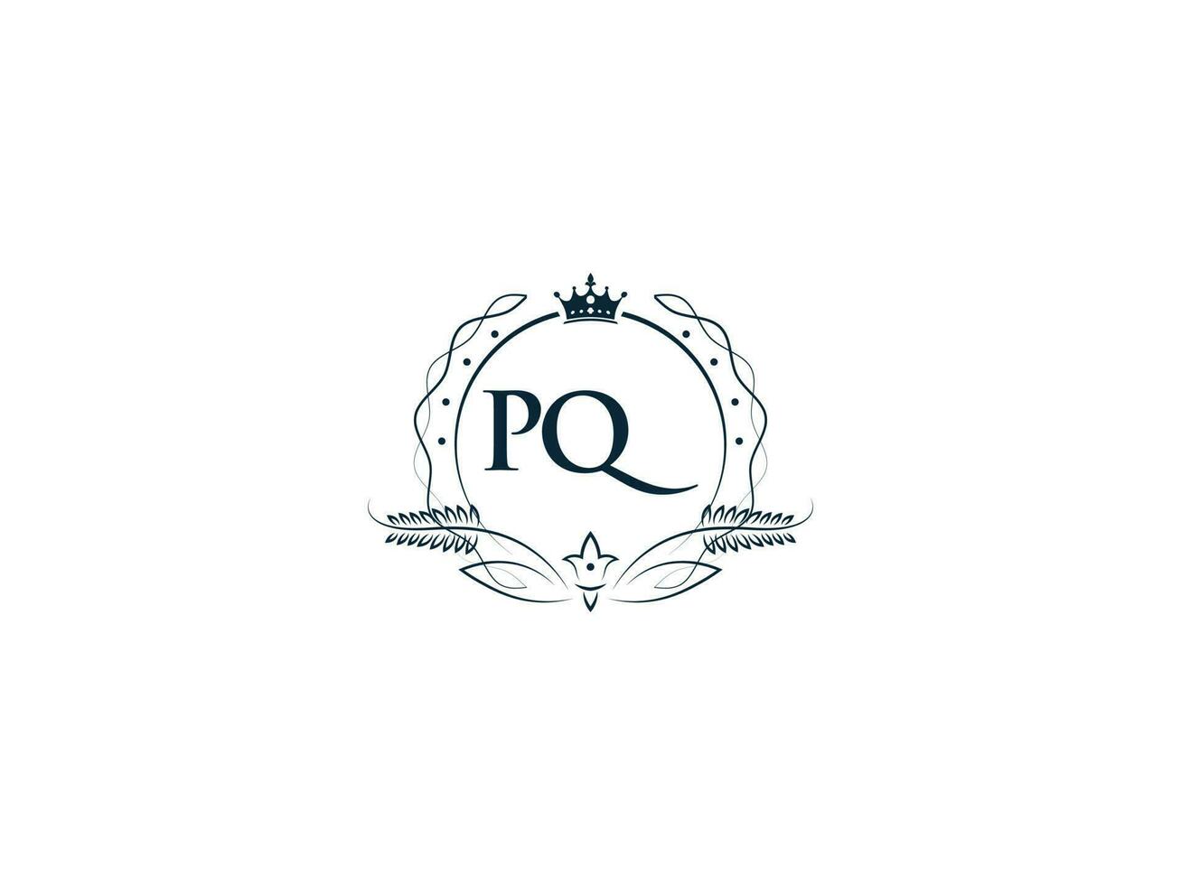 minimalista pq logo icono, creativo pq qp lujo corona letra logo diseño vector
