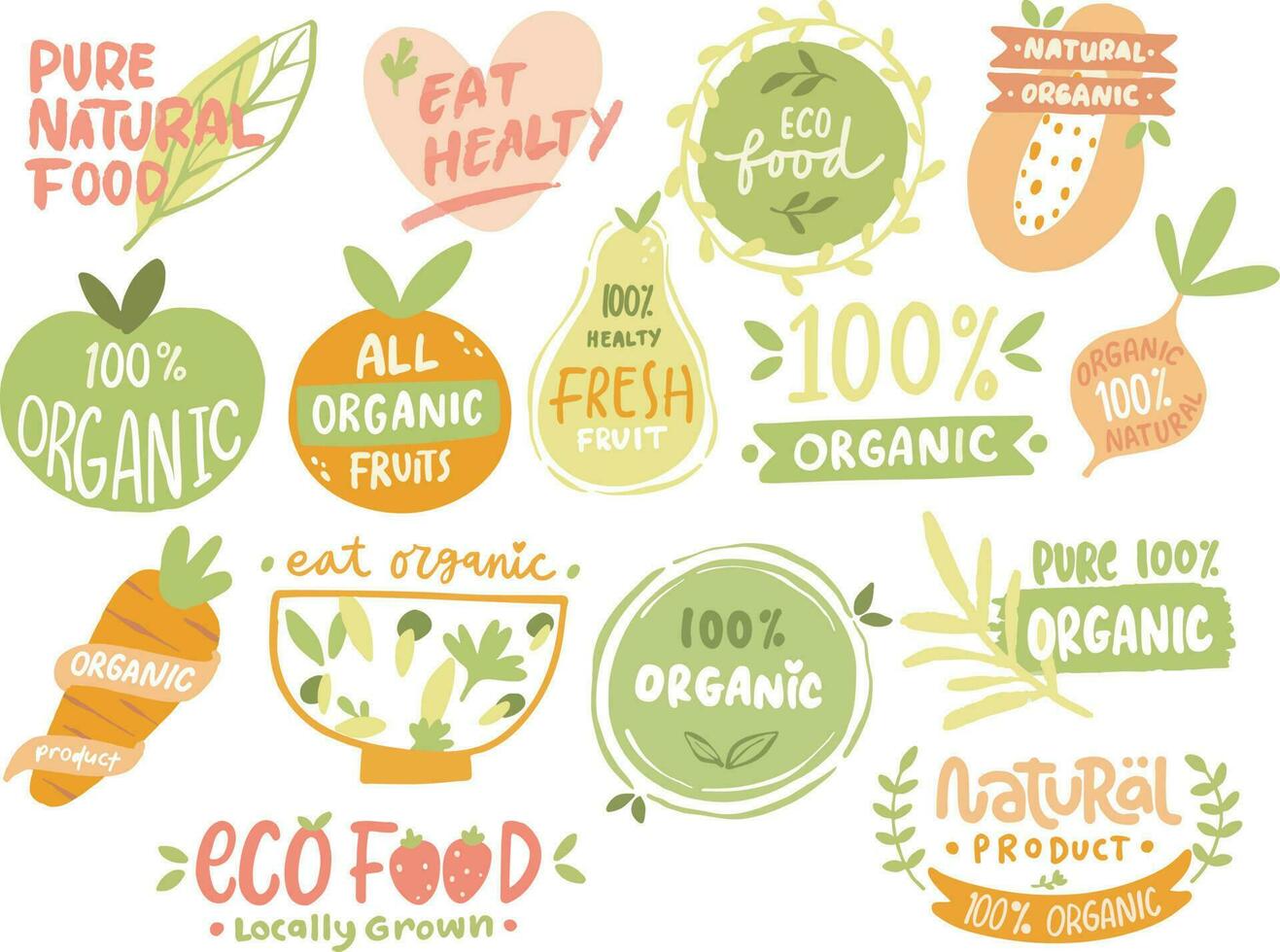 conjunto colección orgánico Fresco comida etiqueta ilustración vector